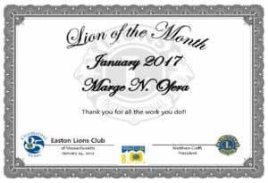 Lion of the Month Certificat-Blank with Marge N. Ofera