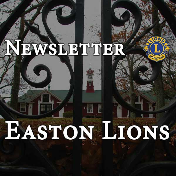 Newsletter for the Easton Lions header with Stonehill Clock Farm beyond fence in background.
