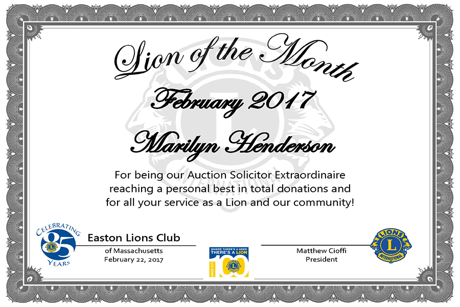 Lion of the Month - February 2017 - Marilyn Henderson