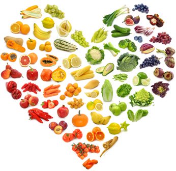 Heart filled with fresh food