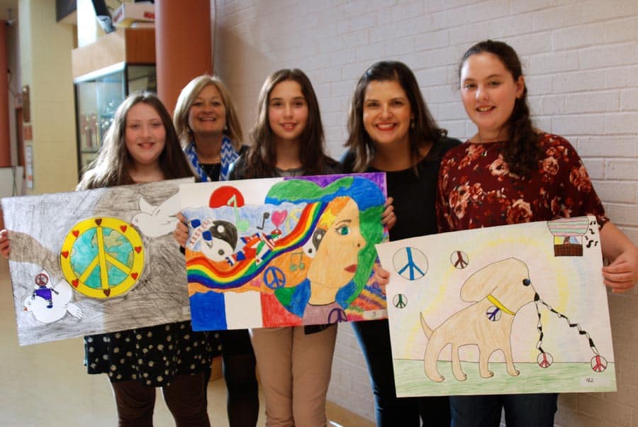 Easton Lions Peace Poster Contest 2017 picture of winning artists and teachers.