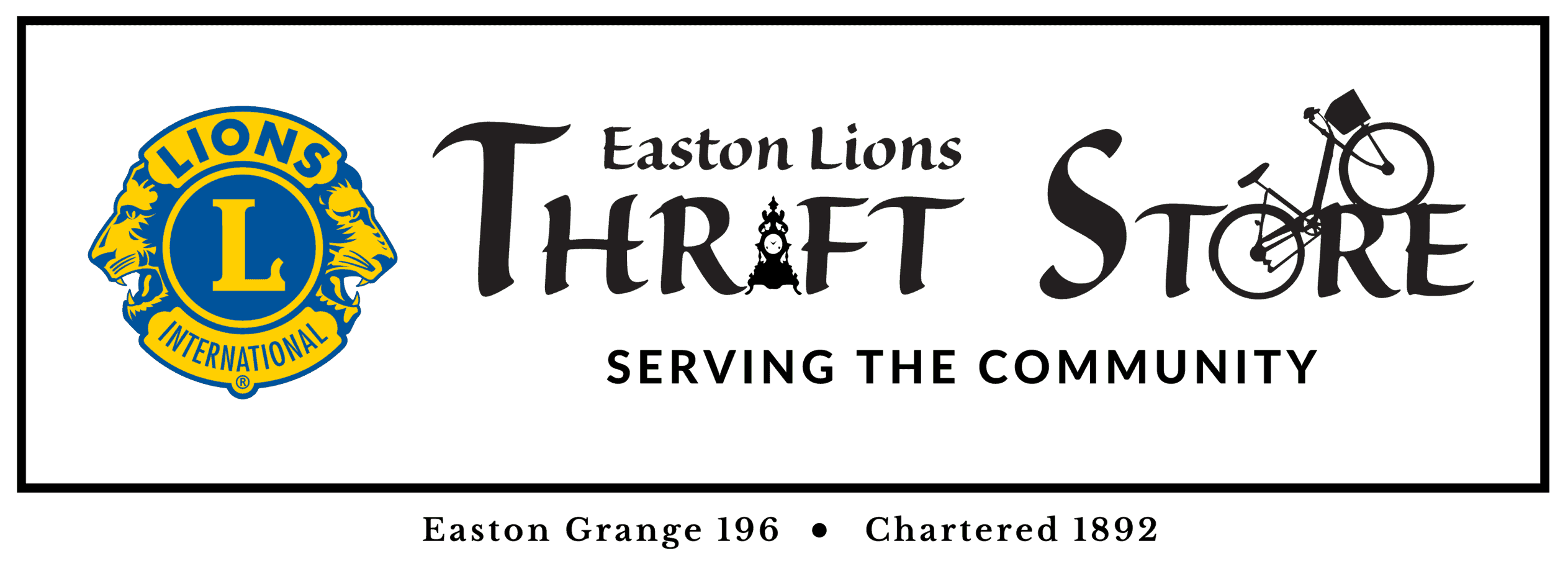 Easton Lions Trhifts Store sign with Easton Grange #196 Chartered 1892