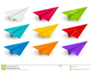 Colored paper airplane array.