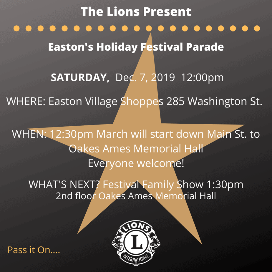holiday-kids-parade-2019 The Easton Lions Present the Holiday Kids Parade and Festival Family Show on December 7, 2019