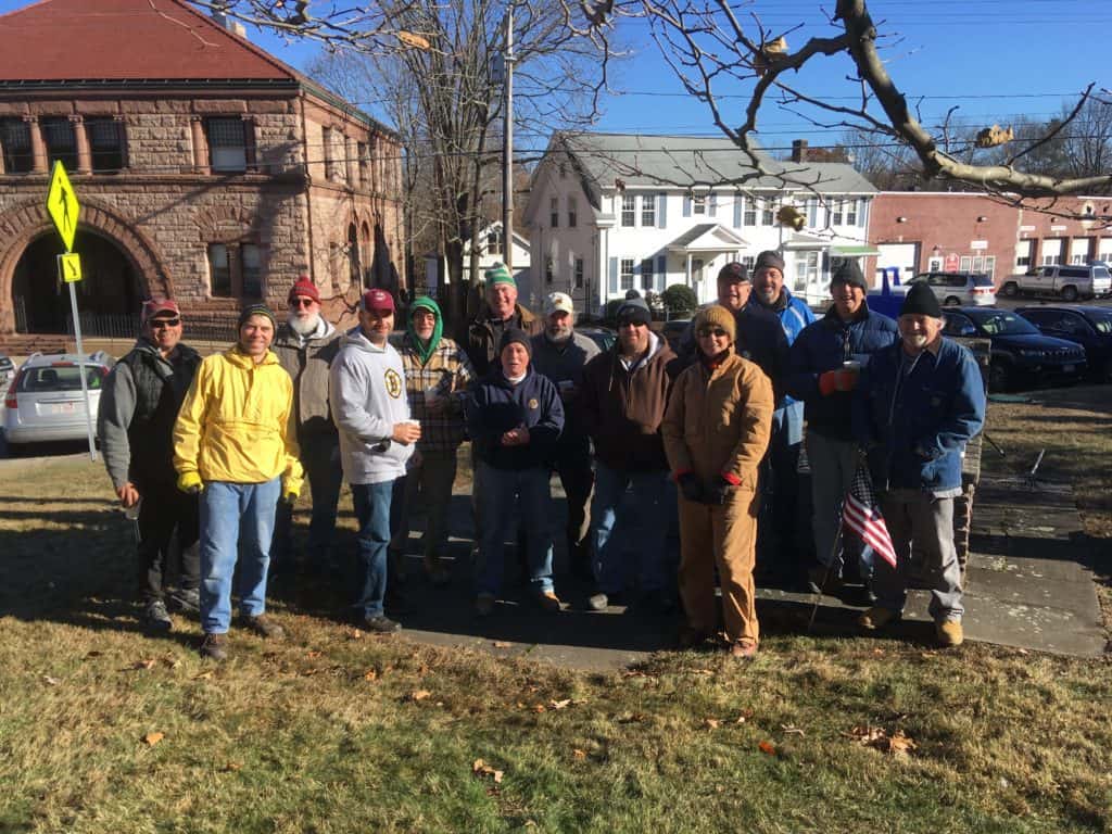 Easton Lions at the Rockery clean-up for the Holiday Festival in North Easton at Oakes Ames Memorial Hall