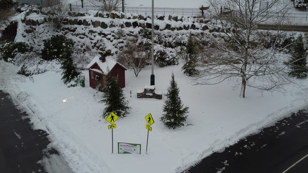 Aerial shots of Santa's house on the Rockery in North Easton