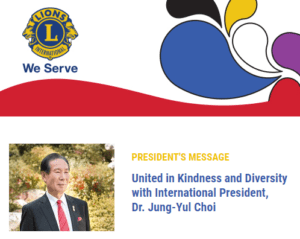 Lions Clubs International president's message header block with Dr. Jung-Yul Choi