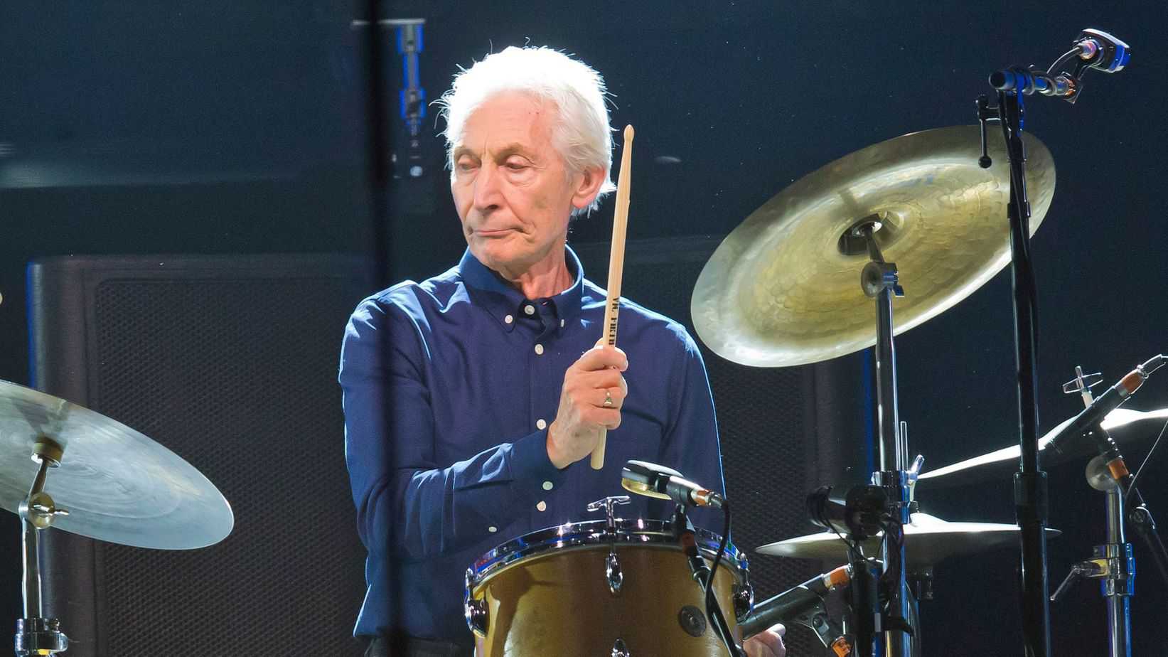 Charlie Watts on the drums with Rolling Stones
