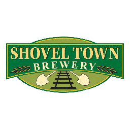 Shovel Town Brewery green logo with railroad tracks and shovel icons-Logo