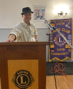 Photo of Easton Lions Club President Andrew Parker at 90th anniversary dinner meetiing.