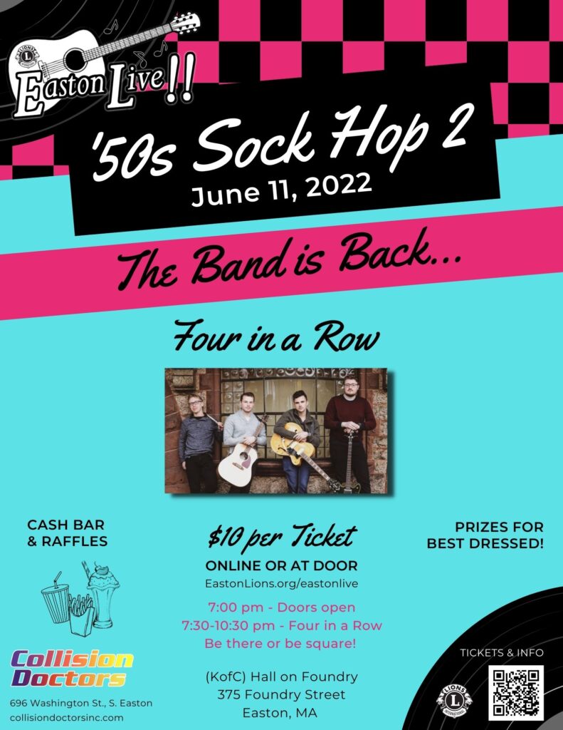 Easton Live 50s Sock Hop 2 poster advertising the Band is Back on 2022-06-11
