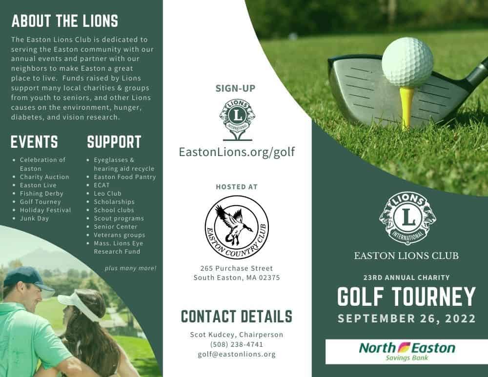 2022 Easton Lions Golf Tournament brochure front