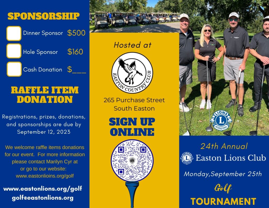 24th Annual Golf Tournament Rescheduled! Easton Lions Club